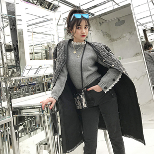 显瘦直筒牛仔裤 减龄黑色百搭中腰抽绳设计修身 女 新款 CAN春装