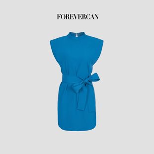 Forevercan女装 收腰连衣裙 2025新款 岸芷汀兰极简立裁直角肩无袖