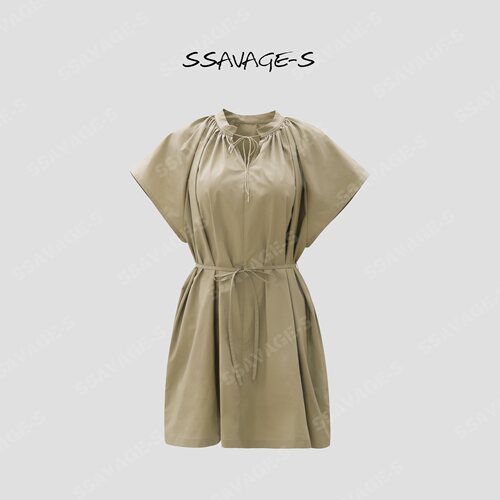 SSAVAGE女装“知澜杏”系简约抽绳随性休闲衬衣裙