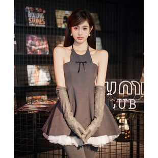 Forevercan女装 绯闻女孩 高级感法式 挂脖蓬蓬连衣裙 2023秋冬新款