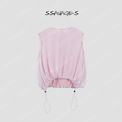 SSAVAGE抽绳花苞下摆无袖上衣