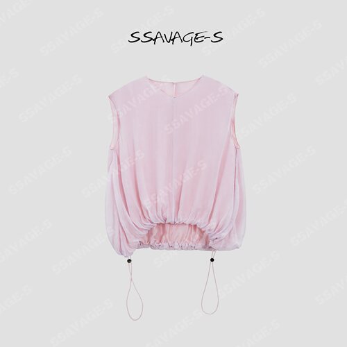 SSAVAGE抽绳花苞下摆无袖上衣