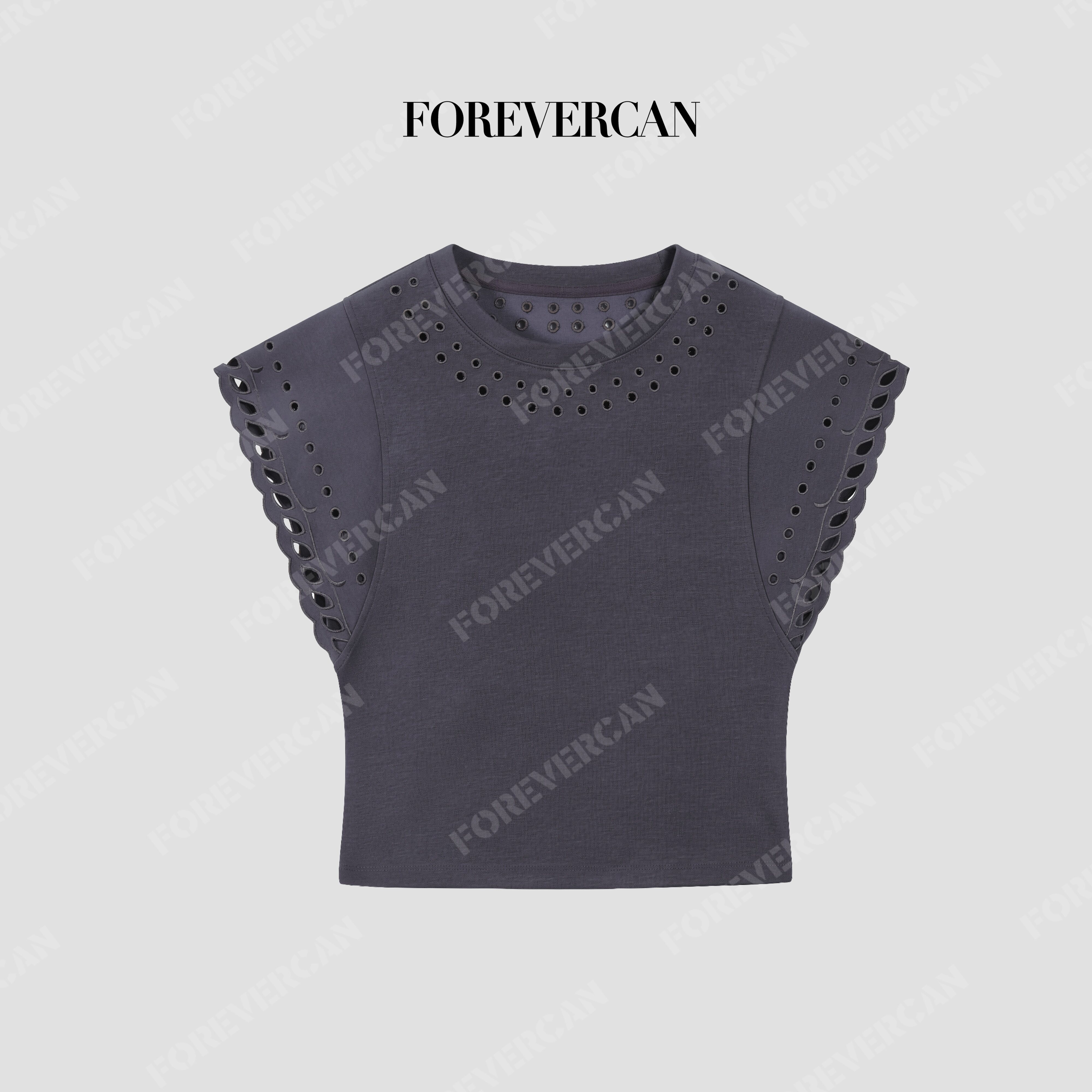 Forevercan女装“雾织”设计感腰褶蝙蝠袖修身上衣