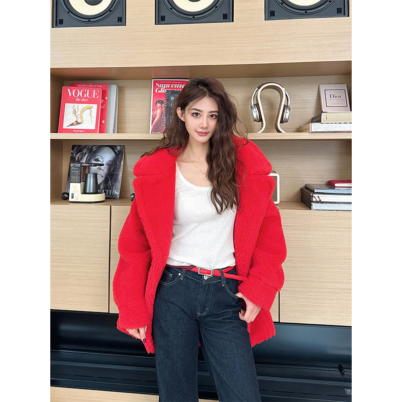 CAN秋冬新款骆驼绒羊毛皮草外套