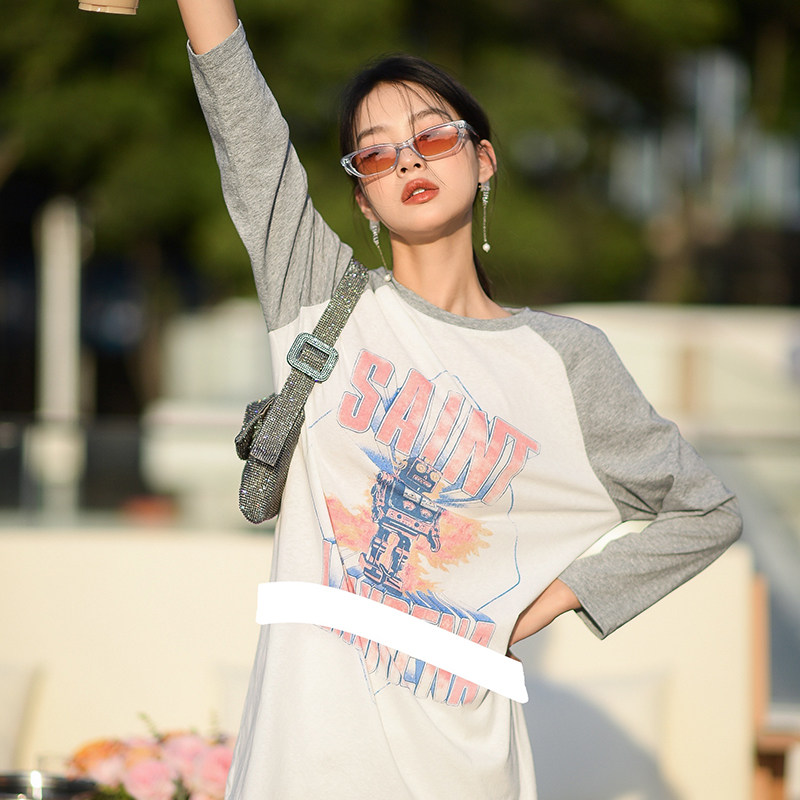 forevercan随性创意手绘印花夏季撞色圆领长袖T恤连衣裙短裙,女装/女士精品,连衣裙,淘宝优惠券,粉丝福利购,淘宝优惠卷