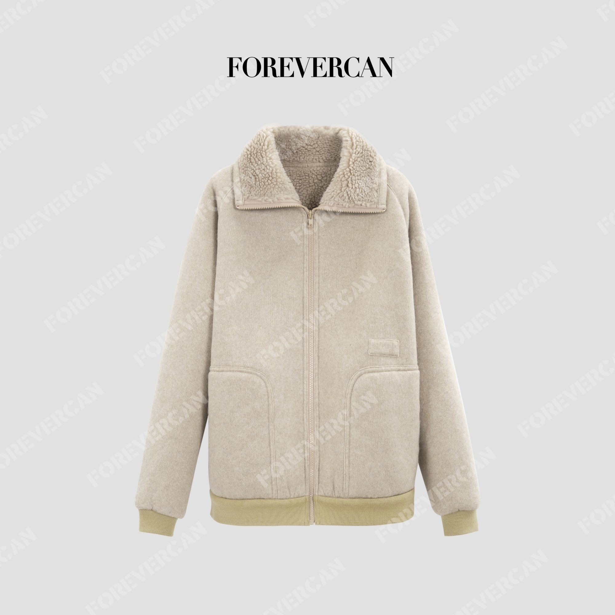 Forevercan女装2026新款阿尔巴特撞色羊羔绒翻领羊毛呢夹克外套,女装/女士精品,毛呢外套,淘宝优惠券,粉丝福利购,淘宝优惠卷