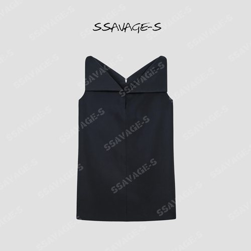 SSAVAGE女装大翻领一字肩小黑裙