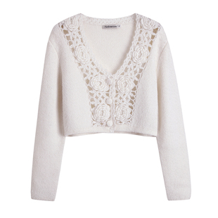 新款 短款 名媛风镂空薄款 小众设计开衫 上衣 毛衣针织衫 CAN秋季