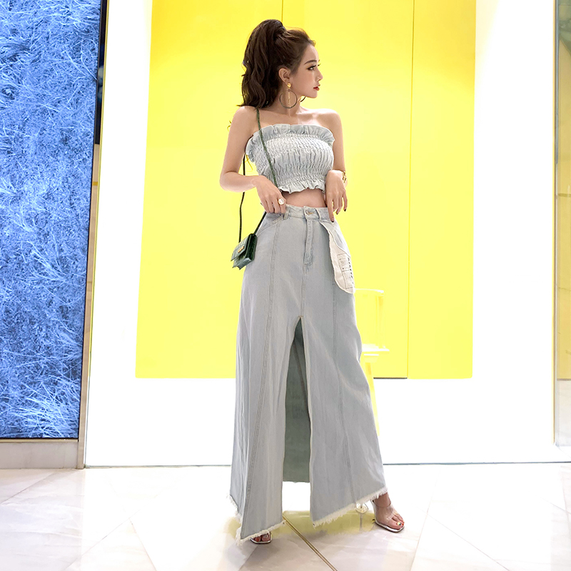 can性感气质开叉高腰两件套装