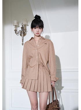 Forevercan女装2024秋季新款“威灵顿公学”学院风衬衫+半裙套装