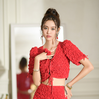 CAN小众设计感高弹镂空名媛套装