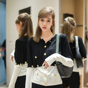 荃明瑆同款 FOREVERCAN 稥家2022秋季 新款 女 进口对匦拼接针织衫