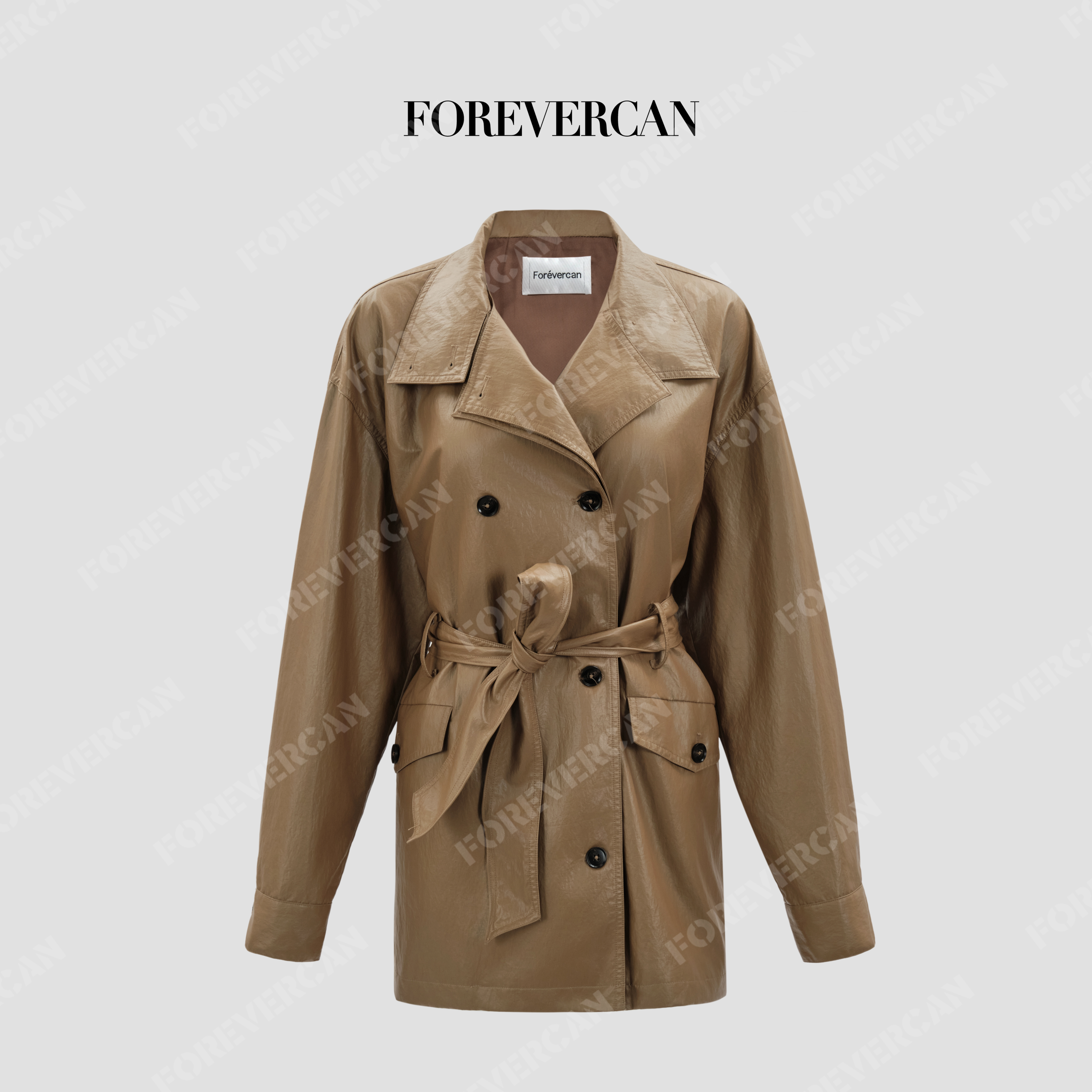 CAN早秋新款翻领双排扣短款风衣