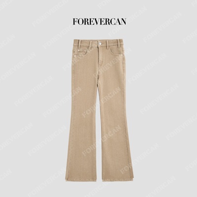 CAN复古做旧百搭显瘦微喇牛仔裤