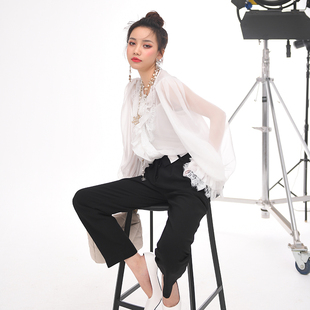 女通勤百搭显瘦阔腿九分裤 CAN春季 直筒高腰休闲裤 时尚 新款