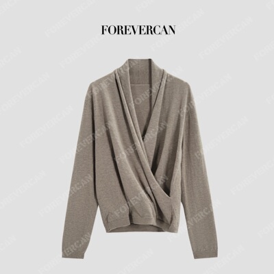 CAN法式V字交叠美丽诺羊毛毛衣