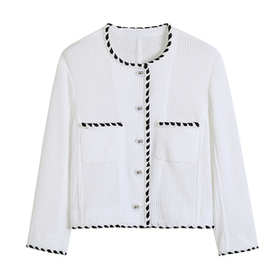 短款 轻奢名媛风手工编织粗呢短外套女修身 上衣 新款 CAN2021夏季