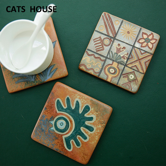Cats House 秘鲁制 库斯科 南美 陶瓷 杯垫 手工 艺术 进口|ruв категории посуда, кубок/кубок/чайник, подставки - от Buy2taobao.com для оказания профессиональной услуги покупки агента Taobao