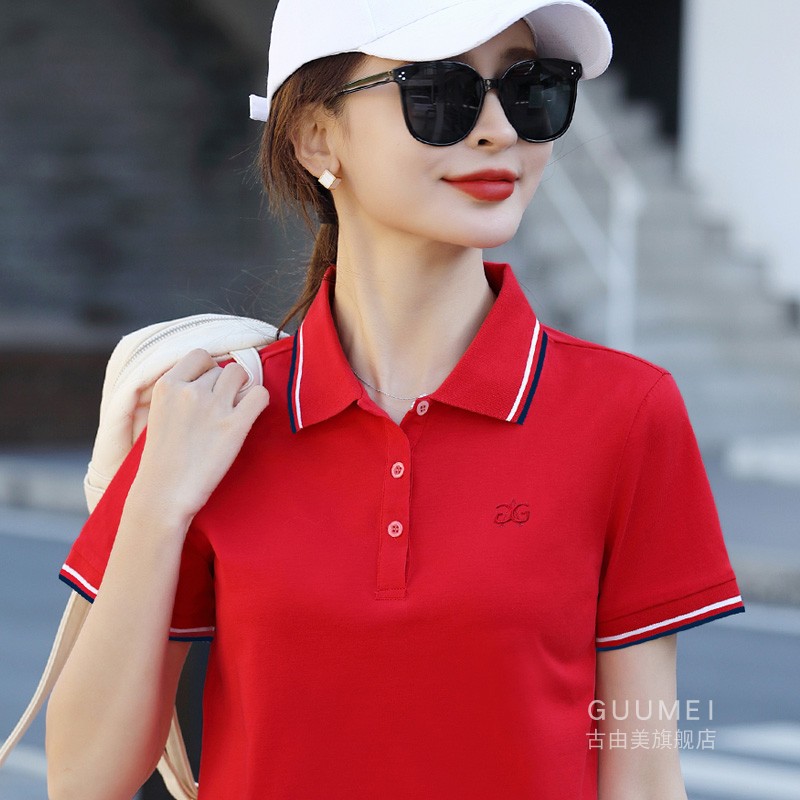 polo衫女短袖夏季大码运动上衣宽松纯棉翻领t恤工作服定制印logo