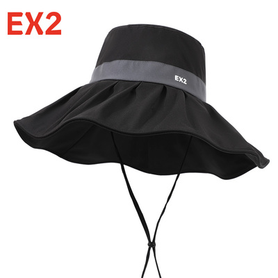 EX2伊海诗时尚遮阳帽女夏2025新品黑色防紫外线荷叶边帽子367162