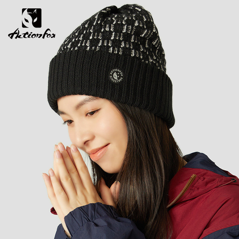 快乐狐狸休闲毛线帽子女2023冬季新款品牌针织帽月子帽633-5601