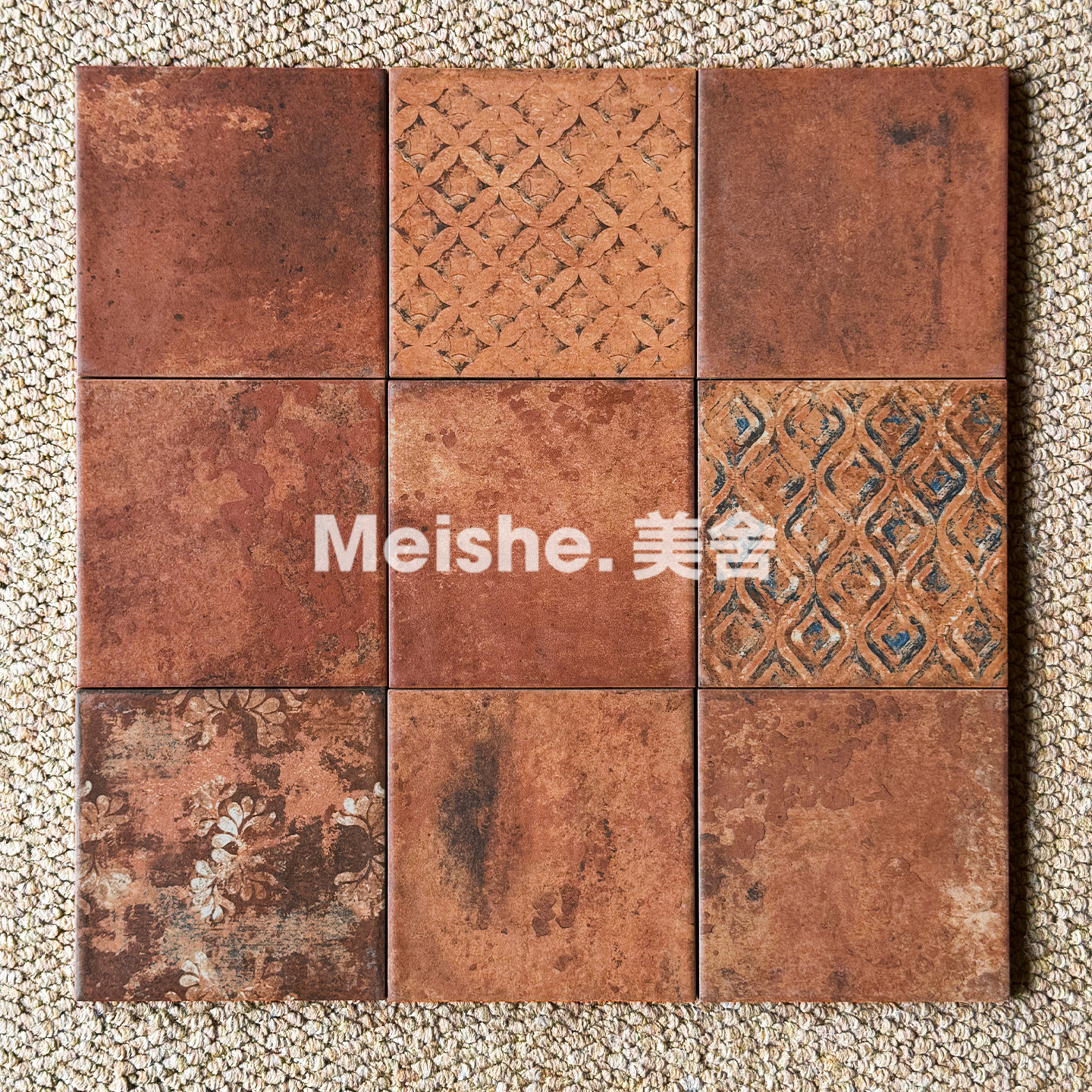 美舍 中古风复古花砖阳台客厅玄关厨房卫生间餐厅防滑地砖150x150