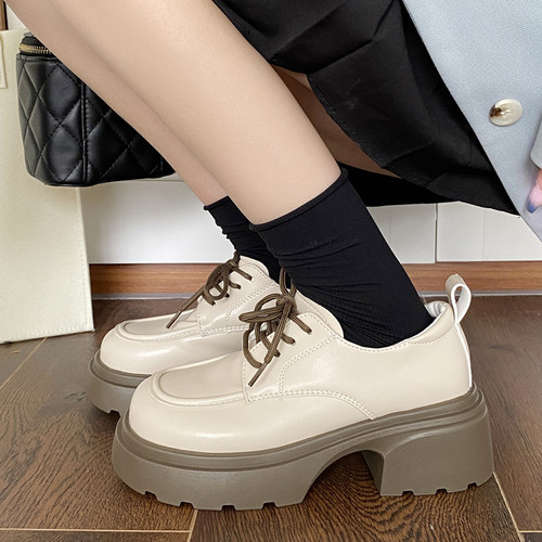 白色小皮鞋女jk厚底增高乐福鞋