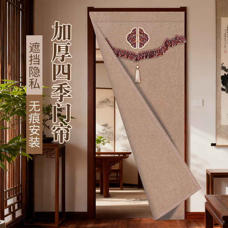 新中式门帘隔断窗玄关四季古典风免打孔卧室厨房家用化妆室遮挡帘