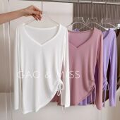 宽松运动罩衫 女薄款 遮臀显瘦健身上衣速干V领瑜伽长袖 夏季 罩衫 T恤