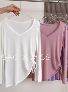 夏季宽松运动罩衫女薄款遮臀显瘦健身上衣速干V领瑜伽长袖罩衫T恤