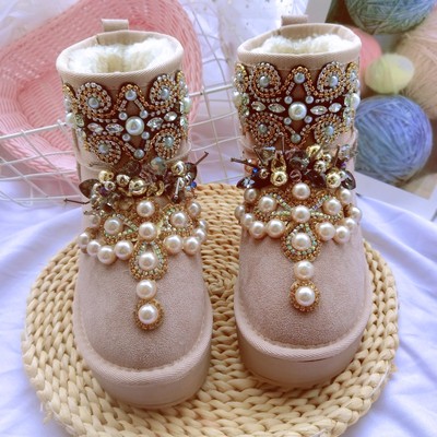 内增高短靴冬季雪地靴重工珍珠