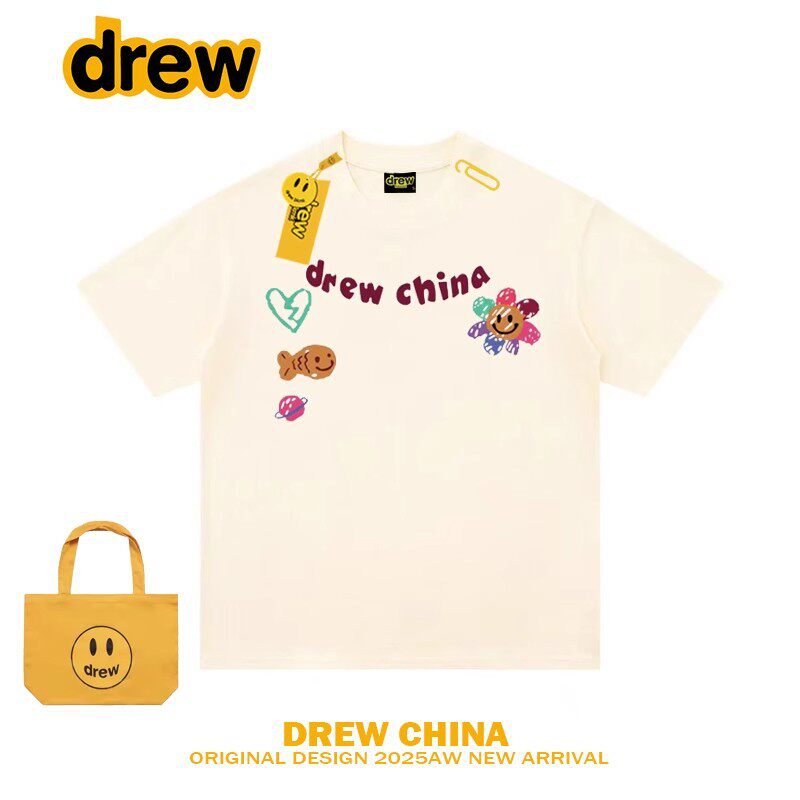 Drew美式潮牌涂鸦卡通短袖t恤男女休闲宽松bf学生情侣装半袖INS潮