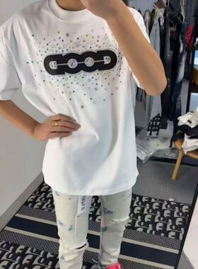 潮牌夏季时尚爆款3D立体烫钻糖果色满天星短袖学生情侣男女T恤衫