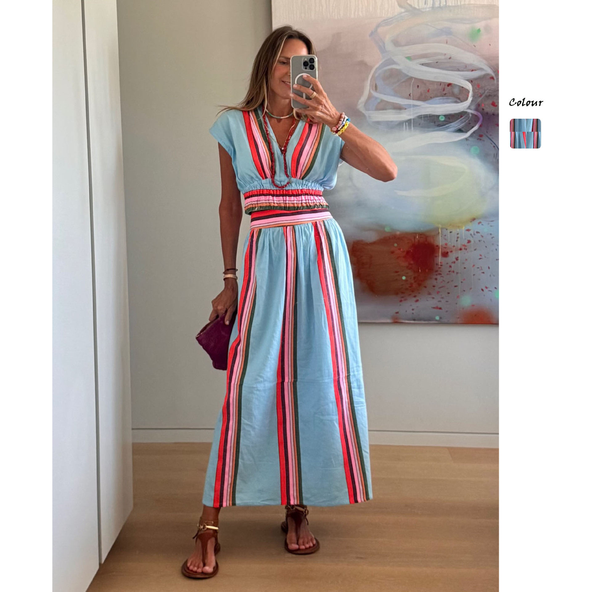 V领半身裙收腰ins风套装女休闲stylish V-neck top and skirt set
