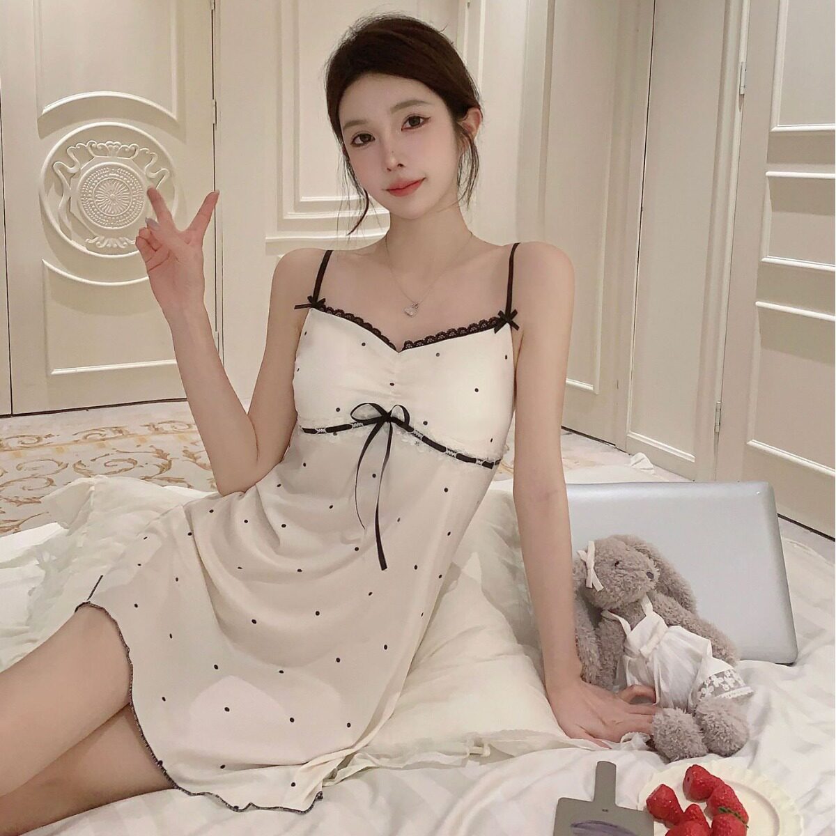少女感睡衣胸垫睡裙女 girlish pajama padded nightdress women