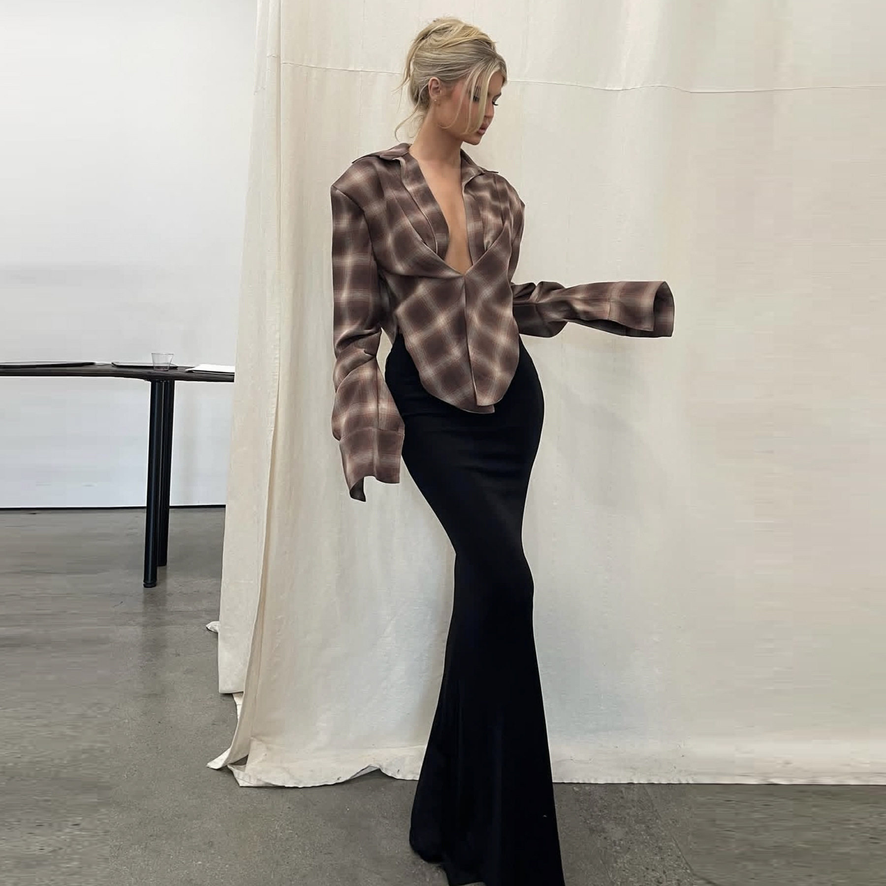 街头百搭女款格子宽松长袖衬衫日常休闲穿搭格纹Casual Plaid Top