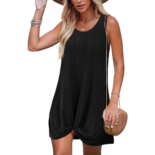 休闲风无袖扭结连衣裙女夏外穿宽松直筒中长款A字裙dress casual