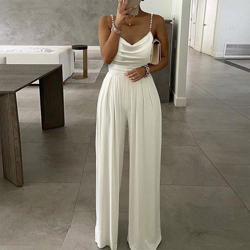 女吊带无袖阔腿连体裤 Women sleeveless wide leg pant jumpsuit