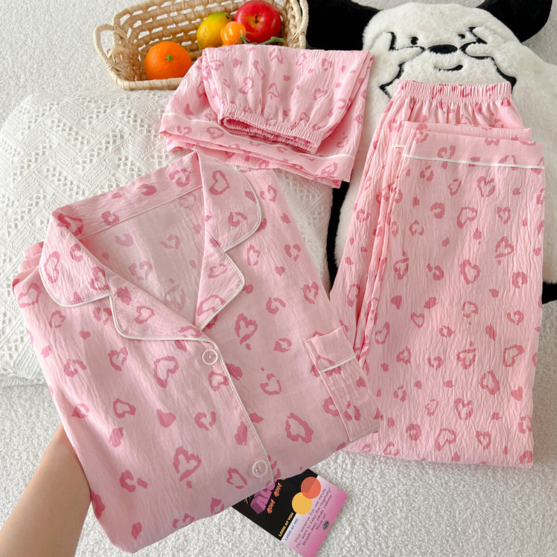 女睡袍三件套少女可爱 Womens cute girl three piece robe set