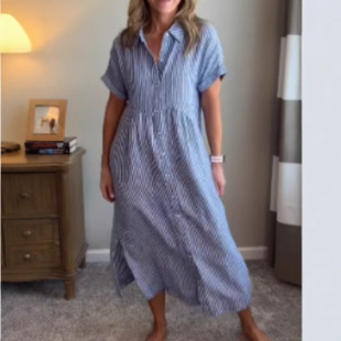 summer 长裙 dress vintage midi 夏季 loose 黄色棉麻连衣裙女法式