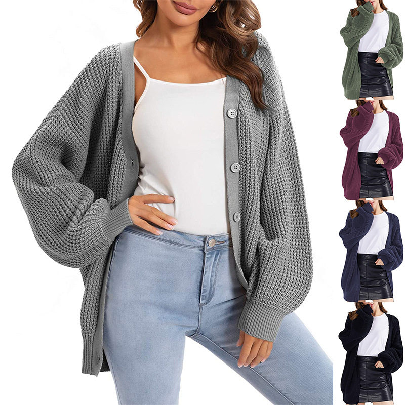 女式秋冬宽松针织开衫毛衣 Womens Loose Knit Cardigan Sweater