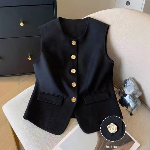 简约气质风黑色马甲女显瘦百搭通勤休闲外搭无袖背心 simple vest