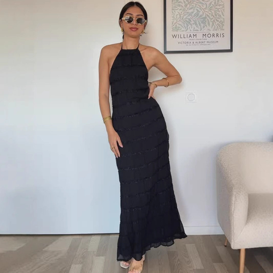 欧美风修身高腰无袖长款连衣裙女  Waist Sleeveless Dress Women