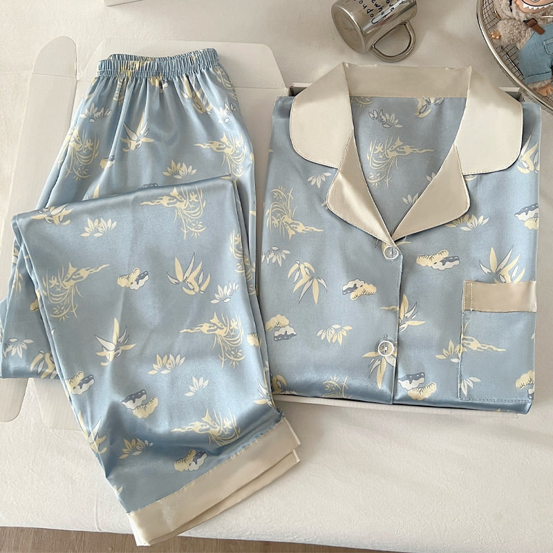 女中国缎面睡衣套装浴袍 Womens Chinese Satin Pajama Set Robe