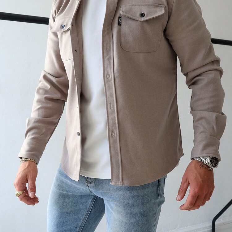 欧美风简约百搭男士衬衫领卡其色夹克 simple khaki shirt jacket