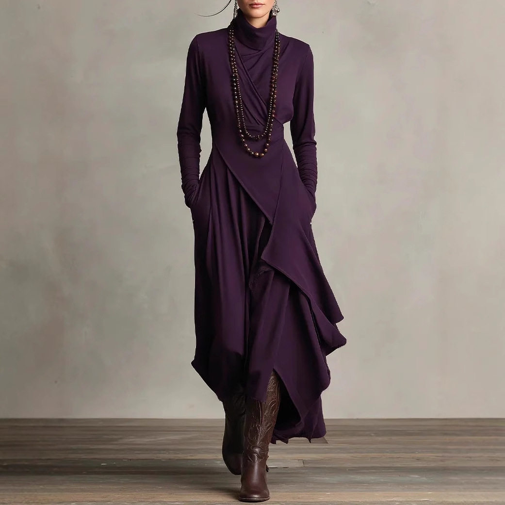 波西米亚风长裙连衣裙女深紫色Boho Maxi Dress Women Dark Style