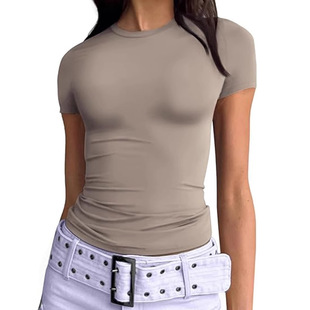 短袖 slim T恤女纯色亮蓝色 blue shirt simple 简约百搭圆领修身