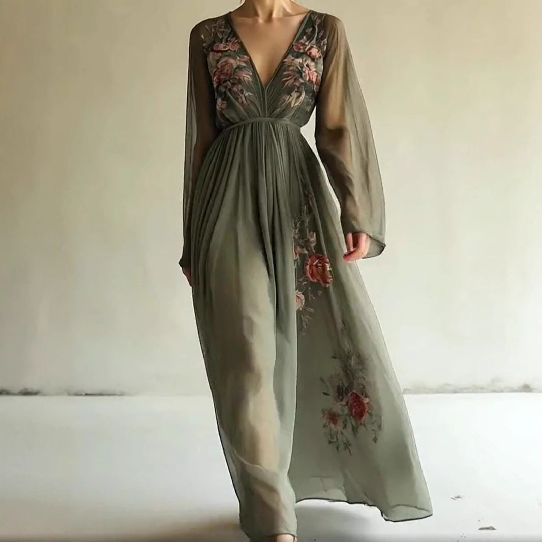 度假约会连衣裙女军绿色中长款 Vacation Date Dress Women Green