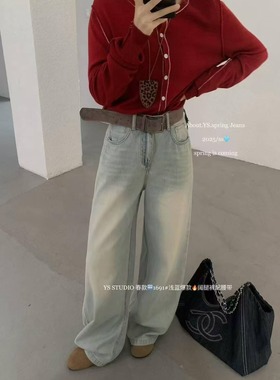 2024秋冬新款韩版高腰显瘦大码阔腿直筒拖地牛仔长裤女