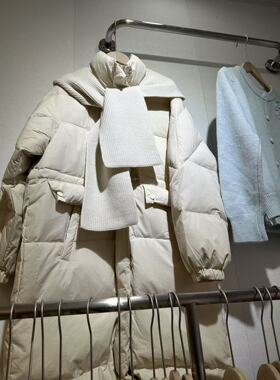 披肩羽绒服女中长款收腰小个子时尚韩系针织围巾2024冬季新款外套
